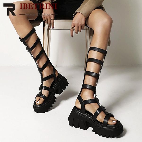 

sandals chunky heels roman style summer boots buckle strap for woman 2021 oppen toe narrow band leisure black shoes