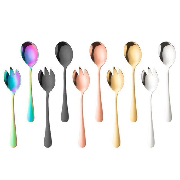 

forks salad spoon fork steel cutlery tableware set serving colorful silver gold porridge n5e0