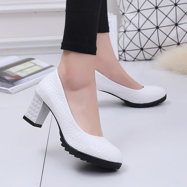 

ol office lady shoes chunky heels dress shoes women high heels embossing platform pumps 2021 autumn spring boat shoe black 8389ndress shoes