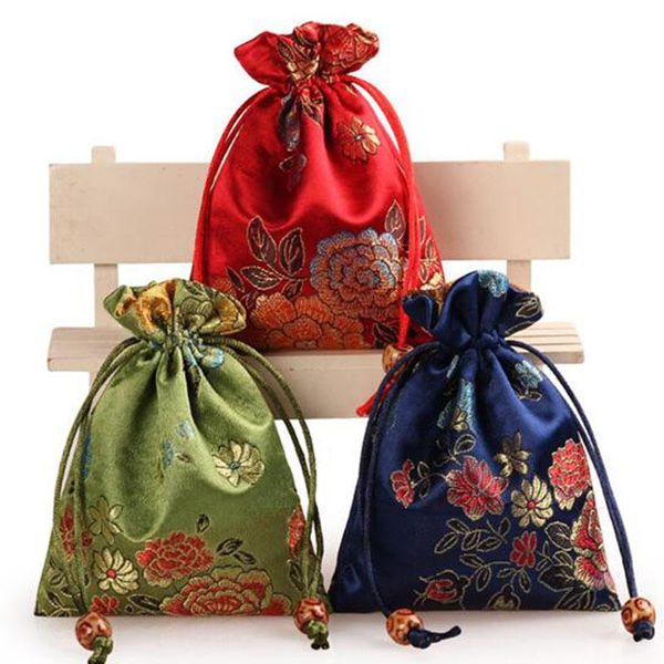 

christmas decorations 10pcs/set peony flower pattern gift bag drawstring jewelry candy package storage pouch wedding year festival supply