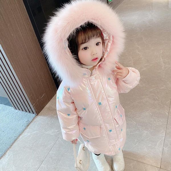 

down coat korean style cottonÂ jackets for girls 2021 winter fashion medium length hooded waterproof overcoat kids 2-6 years, Blue;gray