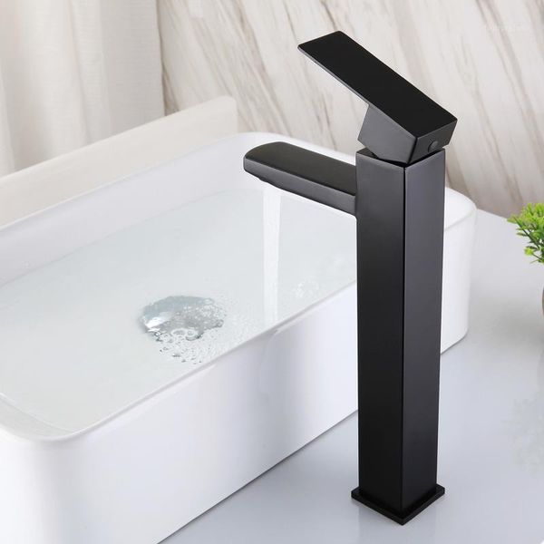 

matte black bathroom faucet single hole sink tall body handle basin mixer tap1
