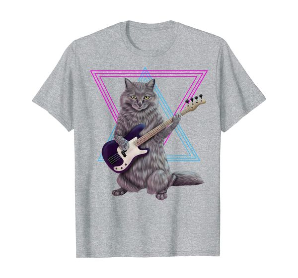 

bass cat - rock kitty on a bass guitar t-shirt, White;black