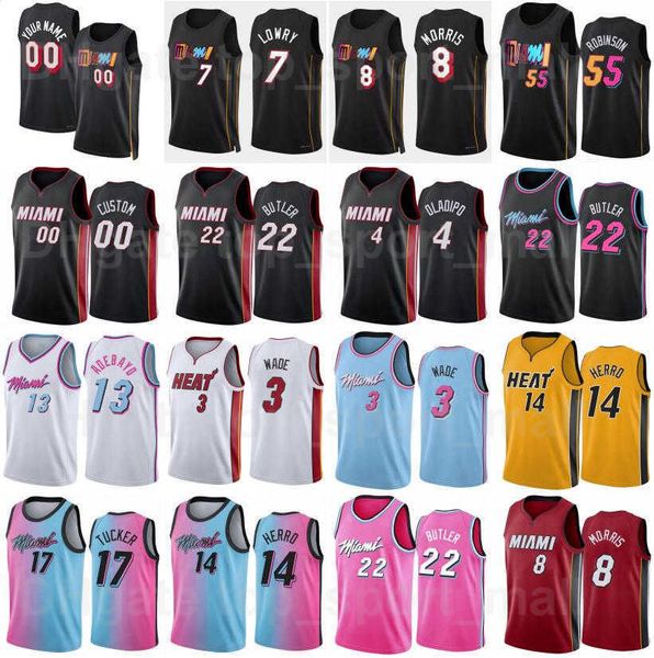 

screen print 75th anniversary basketball jimmy butler jersey 22 dwyane wade 3 tyler herro 14 kyle lowry 7 bam adebayo 13 duncan robinson 55, Black;red