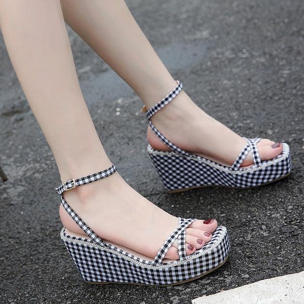 

sandals women 2021 summer shoes woman platform wedges for wedge heels sandalias casual, Black
