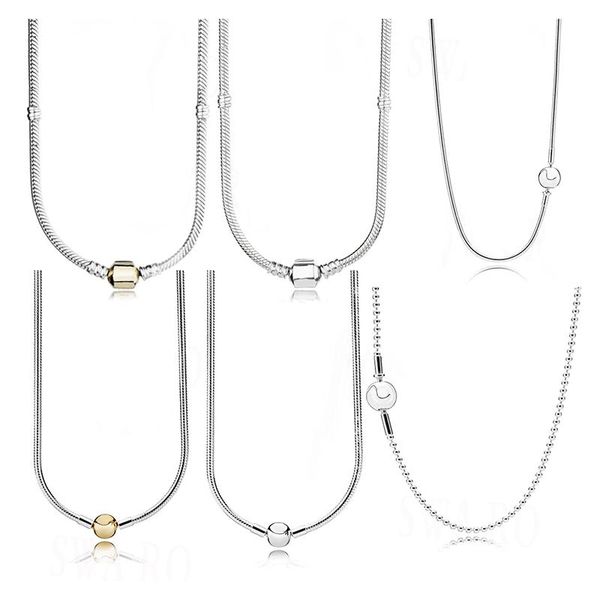 

chains collar de plata primera ley con hebilla para mujer, cadena abalorio, esterlina 925, estilo clÃ¡sico, dos tonos, Silver