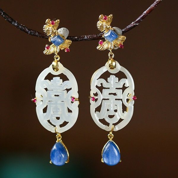 

2021 new real s925 pure sier gold-plated women simple and elegant hetian jade drop earrings for woman 3kpi, Silver
