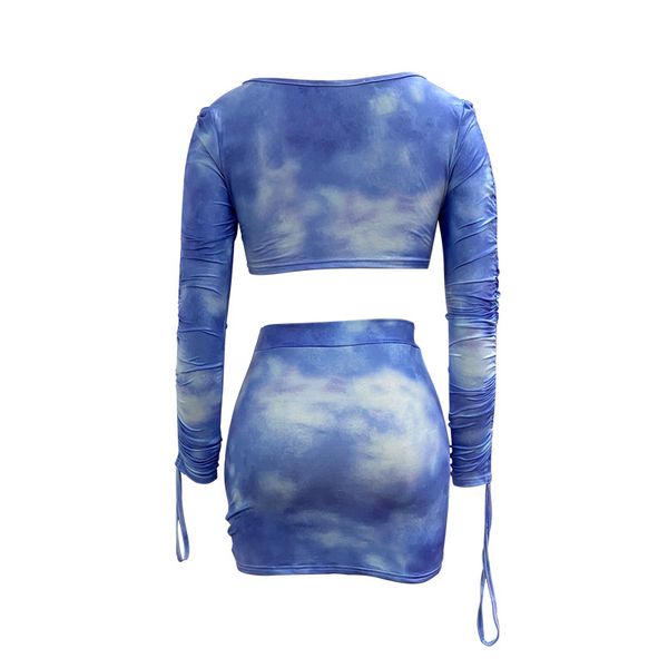 

2020 tie-dyed pleated two piece set crop and mini skirts summer set 2 piece set women outfits club wear matching sets, White