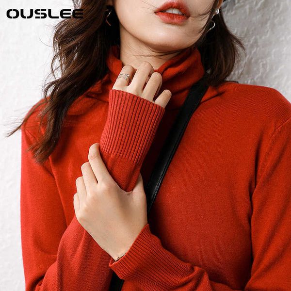 OUSlee Mulheres Camisola Casual Turtleneck Basic Pullers Tops Tops Lã Manga Longa Cashmere Suéters Feminino Plus Size S-L X0721