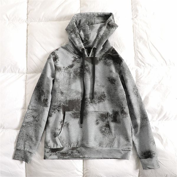 

hoodies casual cotton terry men's pullover sweater tie dyed fried snowflake hooded long sleeved, Black