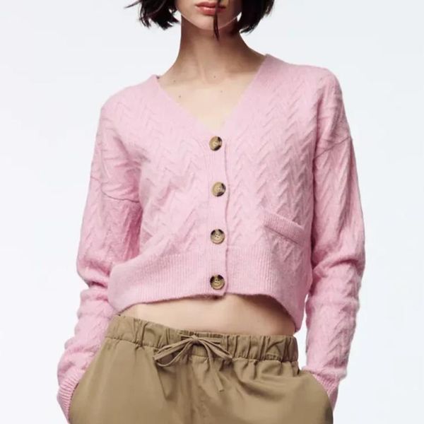 

women's knits & tees 2021 winter herringbone knit cardigans women vintage v-neck long sleeves knitted jacket fashion pocket button fema, White