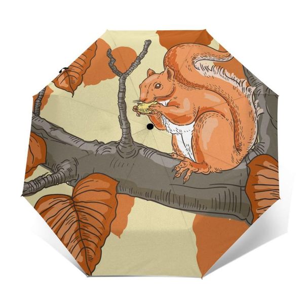 

umbrellas automatic umbrella squirrel autumn print three-fold women men rain