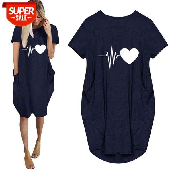 

casual loose dresses women short sleeve spring summer o neck loose dress female plus size pocket love print party dress vestidos #rb7y, White;black