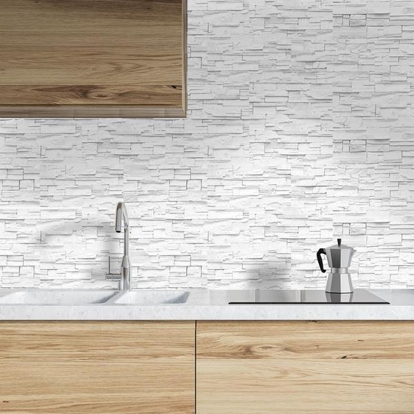 

wall stickers white stone brick retro oil-proof waterproof tile wallpaper kitchen bathroom floor house decoration