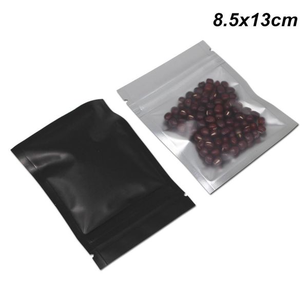 8.5x13 см Черная алюминиевая фольга мешок на молнию фольги упаковочные сумки для сухого пищи, утеряемая передняя четкая.