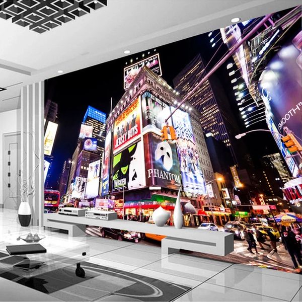 Benutzerdefinierte Wandmalerei New York Times Square Street Night View Poster Tapete Modernes 3D Wohnzimmer Schlafzimmer Hintergrund Wasserdicht