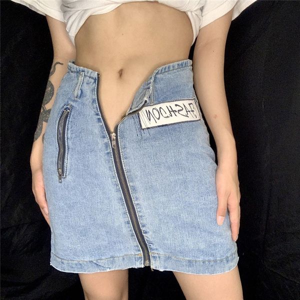 

letter embroidery designer denim skirts fashion zipper pocket denim skirts casual natural color a line skirts, Black