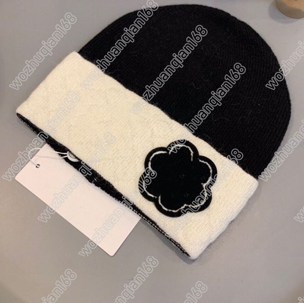 

winter knitted woolen hat fashion simple trend hat for woman black and white double color matching hat supply, Blue;gray