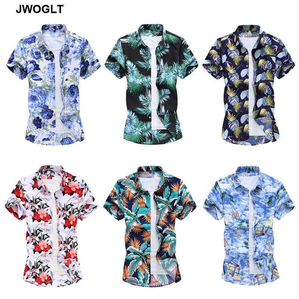 Pacote de 5 pc Atacado US / UE Tamanho Verão Moda Hawaiian Camisa Floral Impresso Short Manga Beach Camisas Drop S-2XL 210528