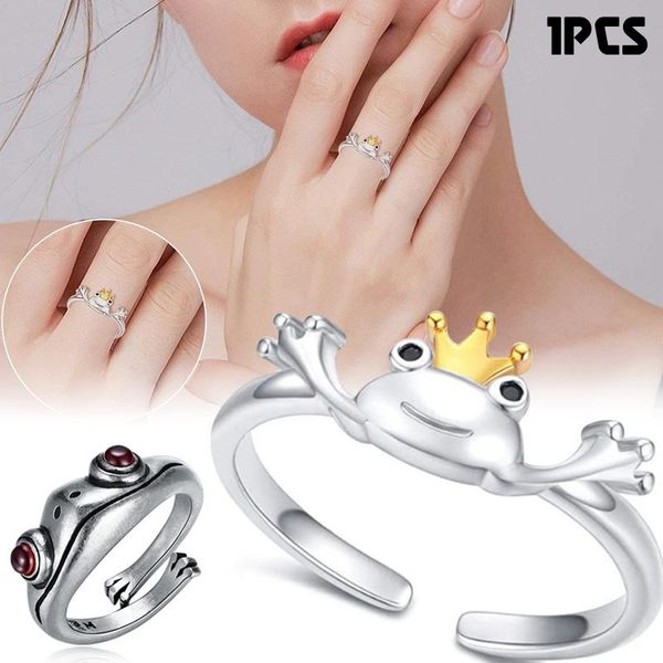 

wedding rings frog ring retro personality animal red garnet open adjustable fine jewelry@88, Slivery;golden
