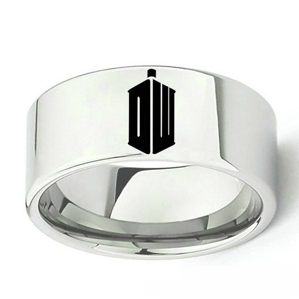 

10mm doctor who symbol stainless steel dw rings men band size 6-13, Silver