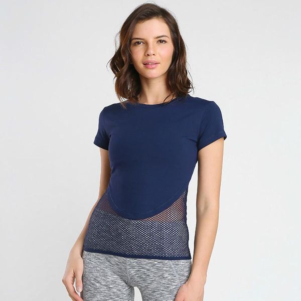 

yoga outfits mesh shirt for women quick dry active running activewear sport jerseys gym clothing t shirts, White;red