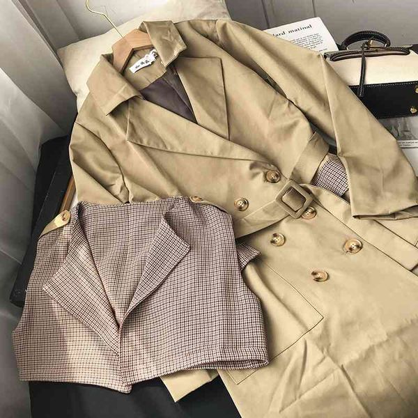 

windbreaker women's wear long 2020 autumn dress small man medium coat fashion new leisure foreign style 11.2, Tan;black