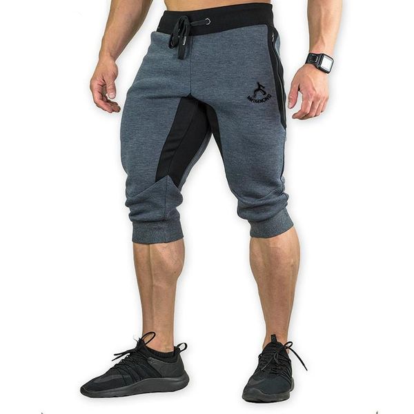 

men's cotton casual shorts 3/4 jogger pants breathable below knee short pants with three pockets, White;black