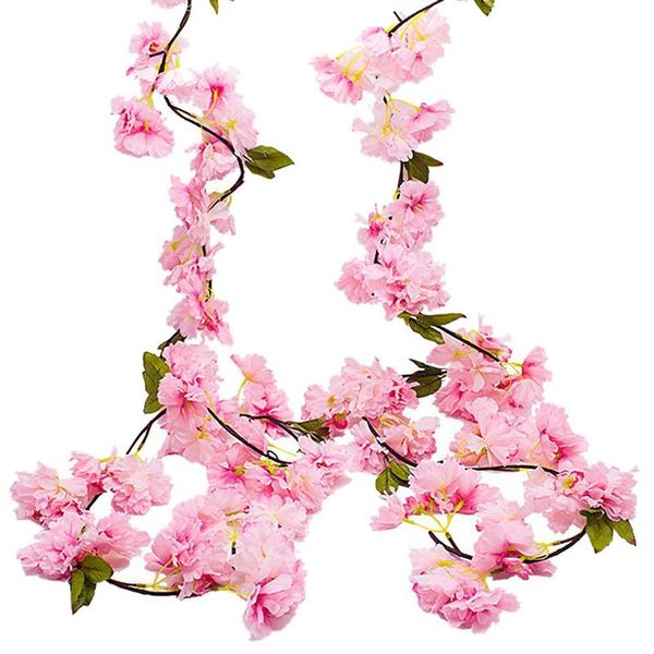 

decorative flowers & wreaths 2 pack artificial cherry blossom garland,hanging vine fake silk garland,home wedding party decor,pink