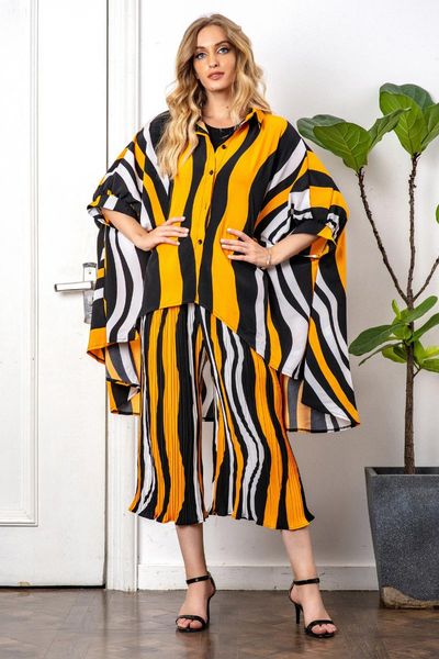 

women's two piece pants striped set for women overaize batwing sleeve asymmetric hit color loose female 2021 style suit, White