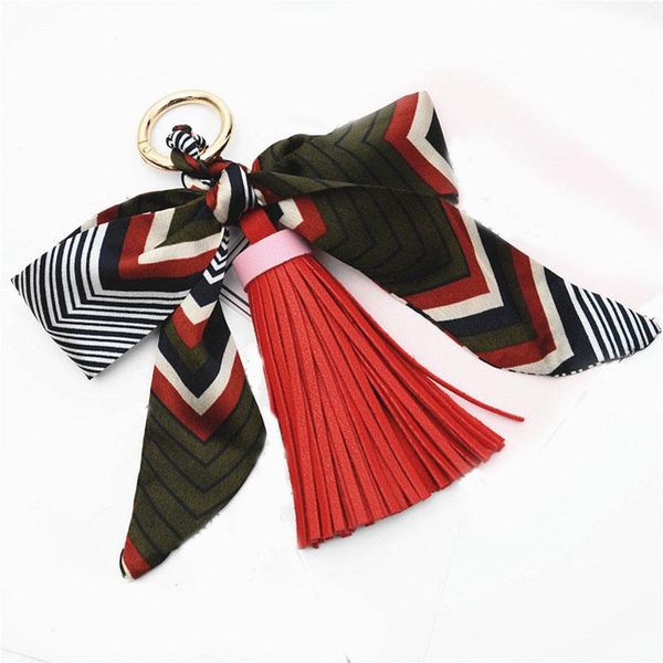 

keychains scarves key chain bowknot exquisite decoration pu leather tassels for girl women bag acessory eh811, Silver