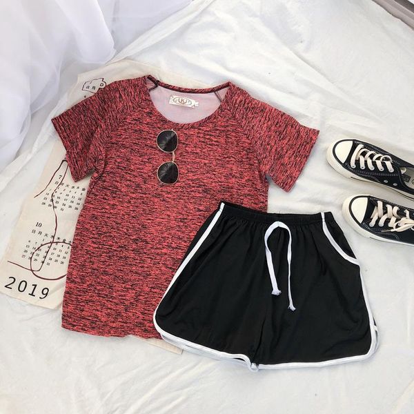 

women's tracksuits women elastic short sleeves t-shirt with shorts two pieces set breathable, Gray