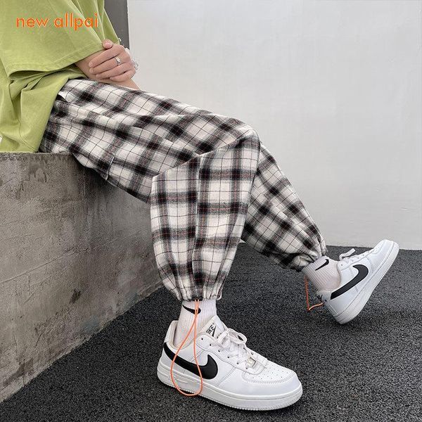 

men's pants men fashion plaid 2021 autumn harajuku vintage causal baggy joggers male streetwear sweatpants korean hip hop, Black