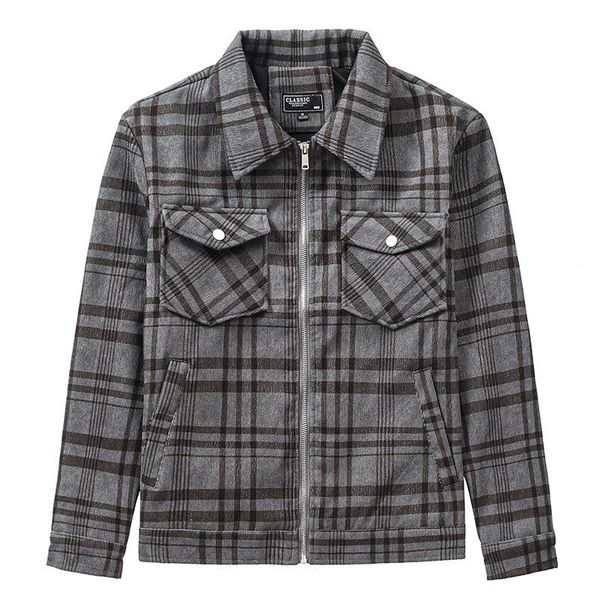 

men's jackets stripe plaid jacket autumn turndown collar fashion casual multi-pocket cargo coats vintage outerwear male, Black;brown
