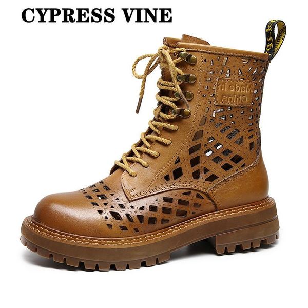 

boots cypress vine women anckle genuine cow leather laser hole rubber outsole by handmade slim lady style size 35-42, Black