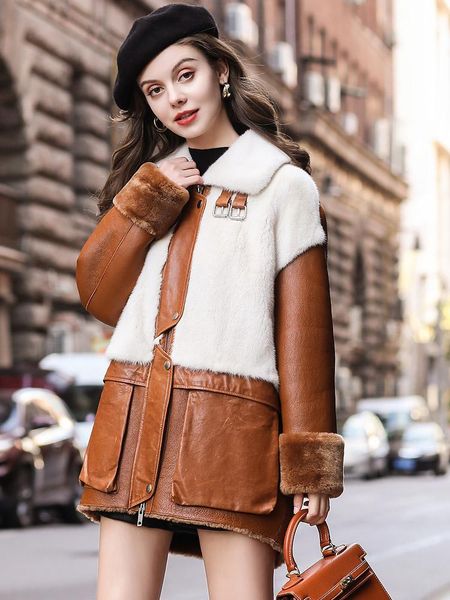 

women's fur & faux winter clothes women 2021 mink whole coat sheepskin fs21141, Black
