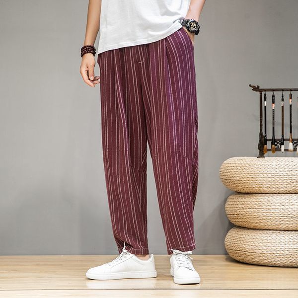 

2021 new autumn and spring loose ankle length low wide leg men fly chinese style men's pants atwj, Black
