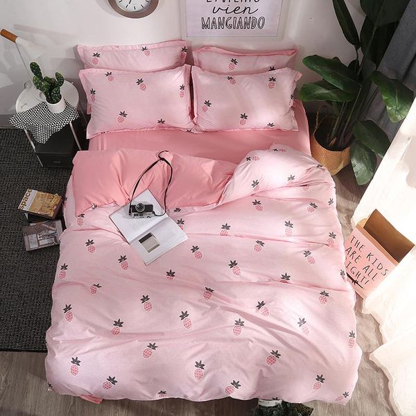 

pineapple fruit bedding sets 3/4pcs pink princess bed linens duvet cover bed sheet pillowcases full  king bedclothes sets