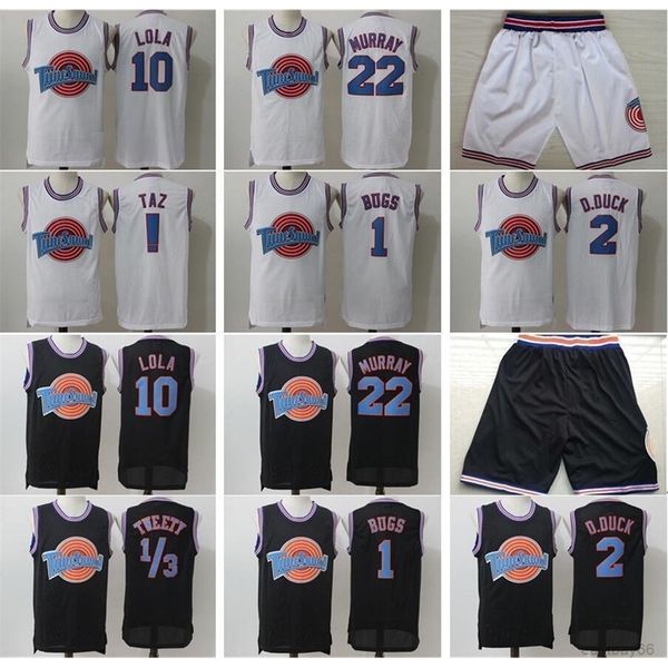 

space jam tune squad looney tunes 22 bill murray 1 bugs taz black white 2 daffy duck 10 lola bunny basketball jersey, Black;red