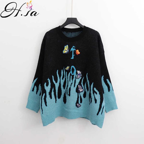 

h.sa winter clothes women sweater pullovers female knit pull jumpers o neck long sleeve sweater korean y2k knitwear 210716, White;black
