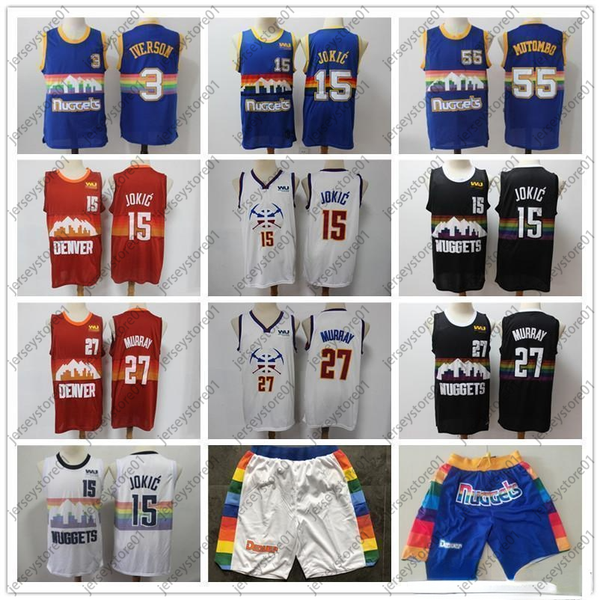 

mens denverÂnuggetsÂjersey dikembe 55 mutombo allenÂ3ÂiversonÂnikola 15 jokicÂjamal 27 murray basketball jerse, Black;red