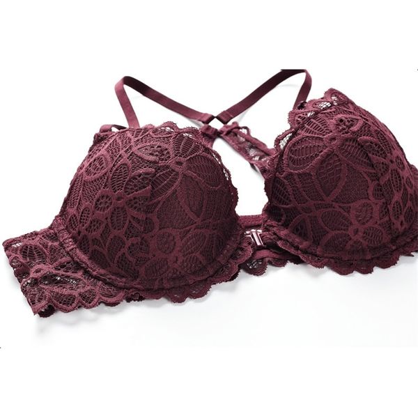 

fashion design new style gathered thin bottom thick bra lace front button back underwear suit, Red;black