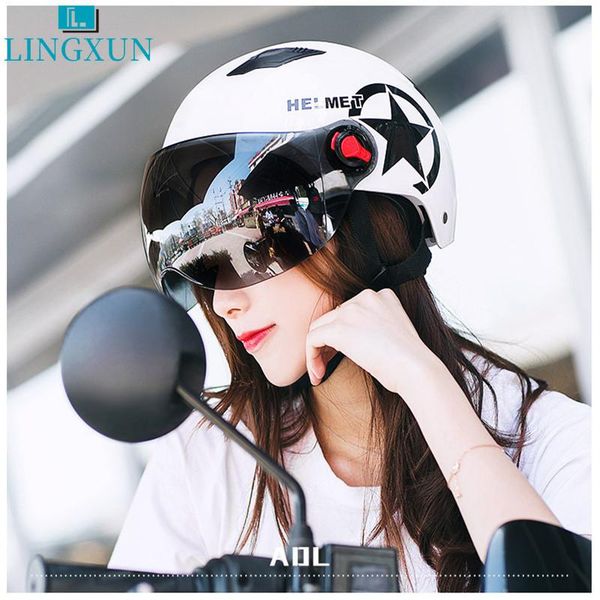 

motorcycle helmets lingxun half helmet with sunscreen quick release belt suitable bicycle mountain bike road electric scooter la142