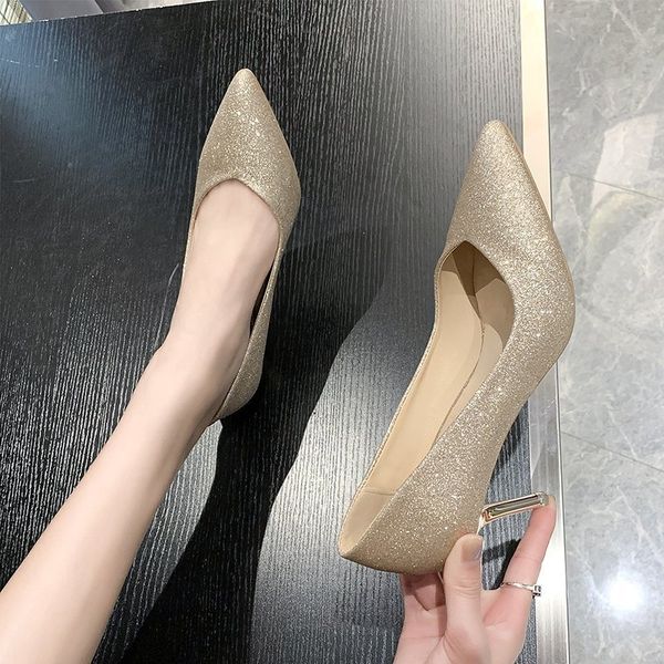 

sequin metal stiletto heels women pointed toe pumps glitter wedding bride shoes woman high heels silver gold 2020, Black