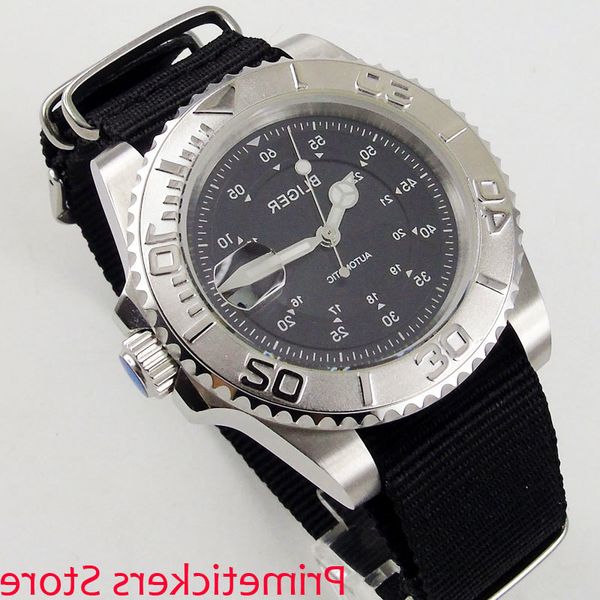 

bliger 40mm black dial sier color ceramic bezel luminous date sapphire automatic movement men's watch, Slivery;brown