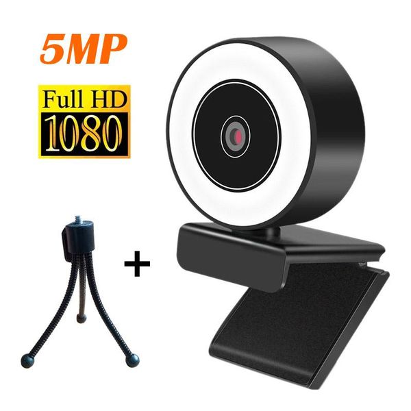 

5mp auto focus usb web camera 2k hd 1080p webcam drive-usb2.0 with microphone light tripod for pc twitch skype obs steam