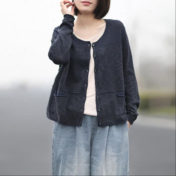 

women new autumn cotton linen v neck single breasted knitted cardigan 2021 vintage long sleeve pockets women sweater, White;black