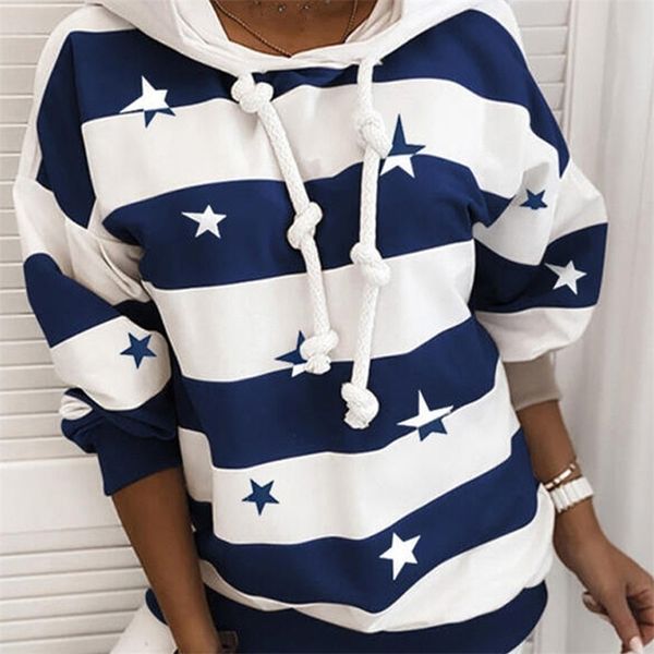 

autumn striped hooded drawstring hoodies women dropped shoulder long sleeve female hoodie streetwear casual ladies sweatshirts 201102, Black