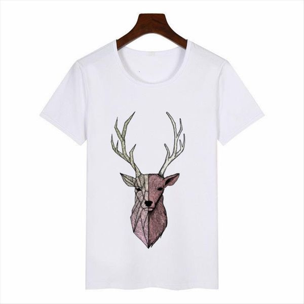 

cute deer print casual women harajuku summer short sleeve o neck tee femme, White