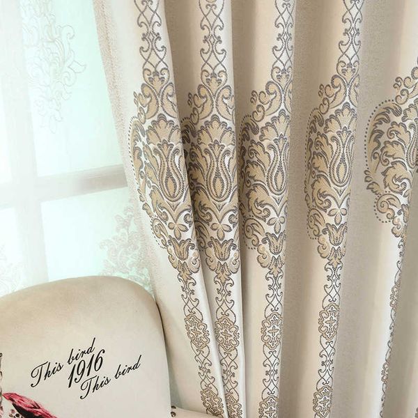 Jacquard grosso cinza cortinas para sala de estar quarto do quarto tratamento luxruy branco cortina de tule drapeas 210712